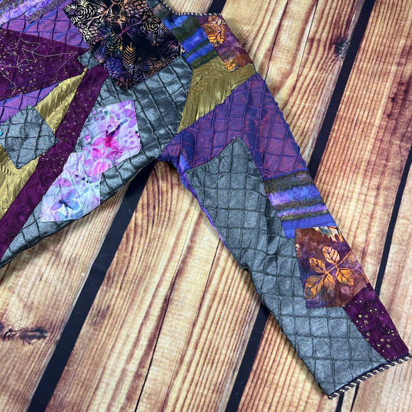 Handmade Jacket Womens 20x22 Multicolor Quilted Patchwork Snap Button Dragonfly - Picture 15 of 16